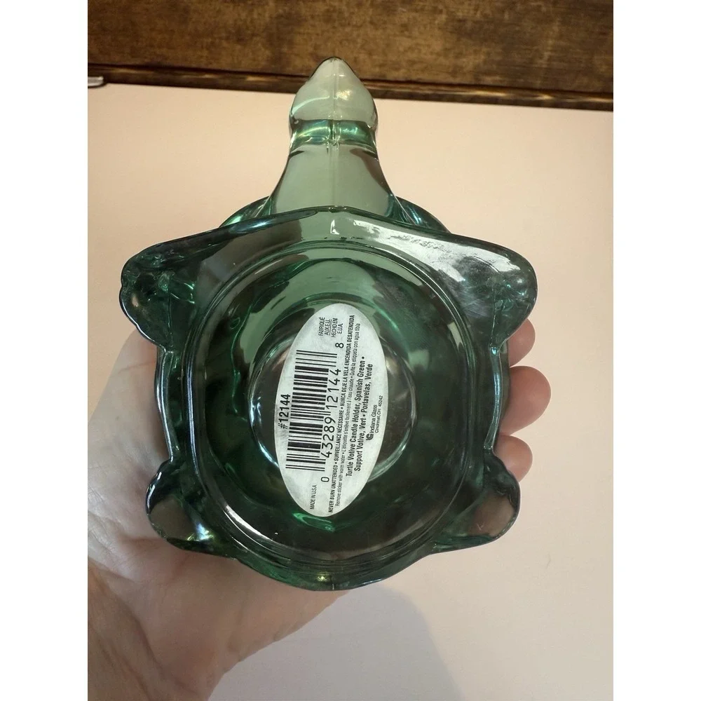 Vintage Turtle Votive Candle Holder, Indiana Glass Heavy Spanish Green Glass USA